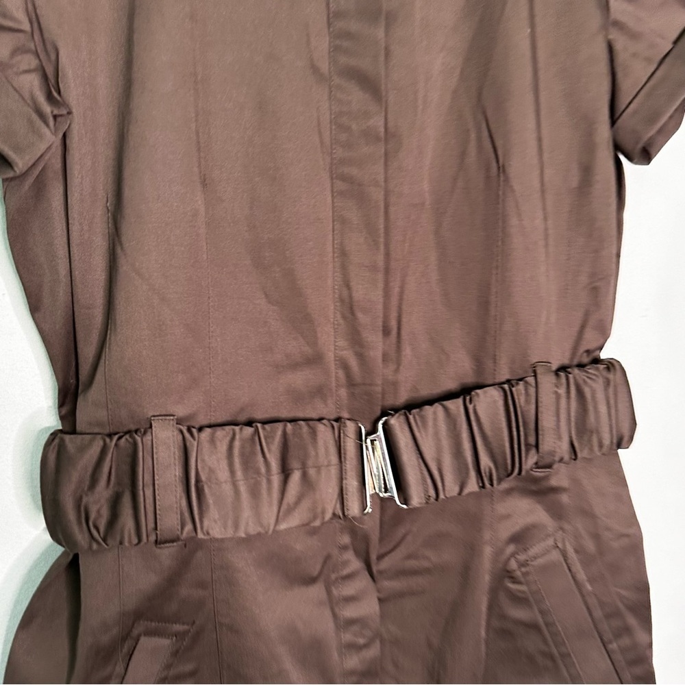 Calvin Klein | Brown Short Sleeve Belted Hidden Button Down Dress Size 4 - Picture 3 of 5
